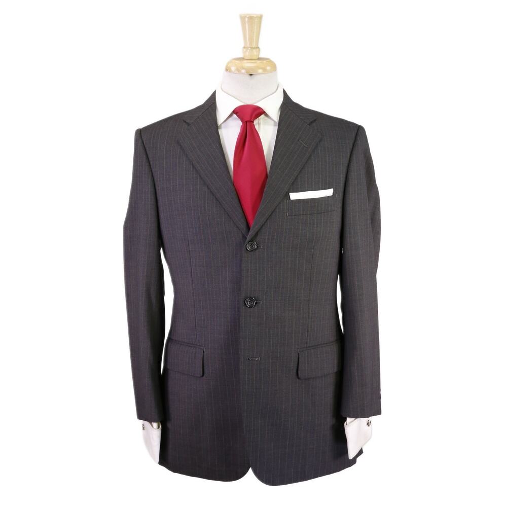 Paul Stuart Gray w/ Brown Stripes 3-Btn Wool Suit 38S